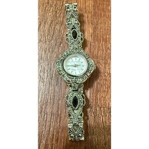 Jaclyn Smith Women Dress Vintage Watch Jeweled Ornate Silver Tone Needs Battery